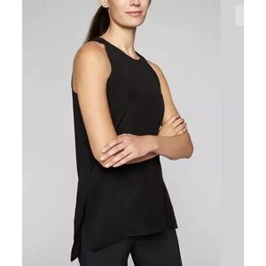 Athleta Womens 100% Silk Sleeveless Side Slit CYA Tunic Tank Black Sz Small